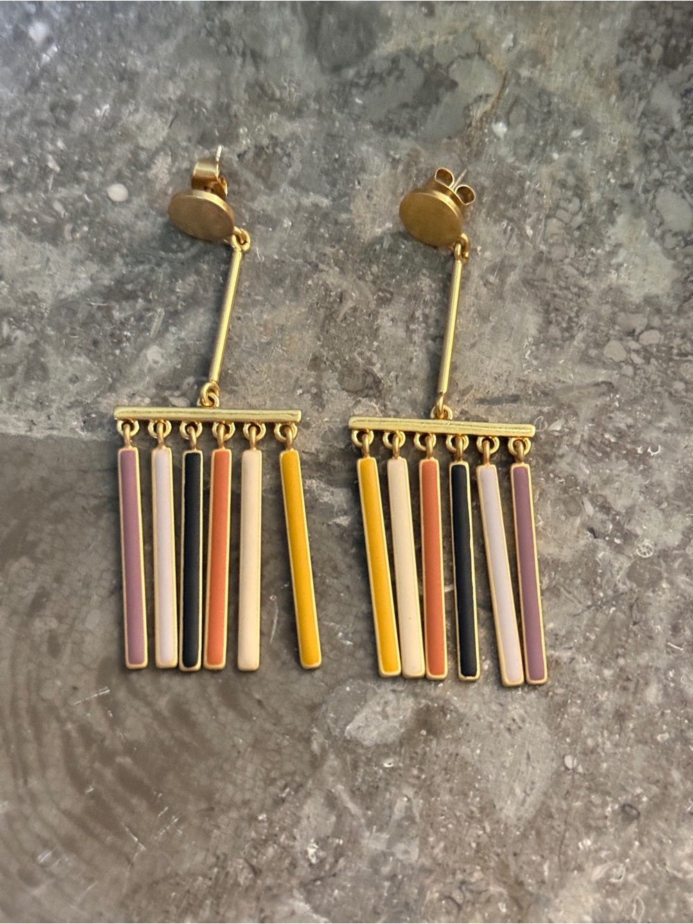 Madewell Gold Tone Multi-Color Enamel Bar Fringe Drop Earrings